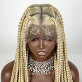 36" Purple Knotless Box Braids Wig | Transparent Full Lace | Baby Hair | Synthetic
