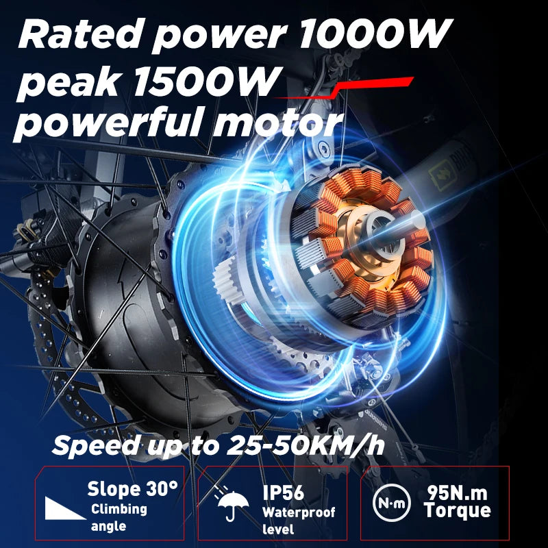 Bicicleta eléctrica de montaña Burchda RX80 de 1000 W y 50 km/h, batería de litio de 48 V y 20 Ah, de 26 pulgadas, para adultos.