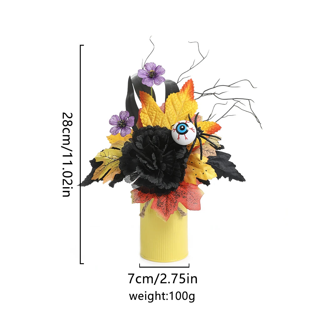 Halloween Home Room Decoration Simulation Pumpkin Maple Leaf Flower Table Decor, Halloween Pumpkin Barrel Decoration Props