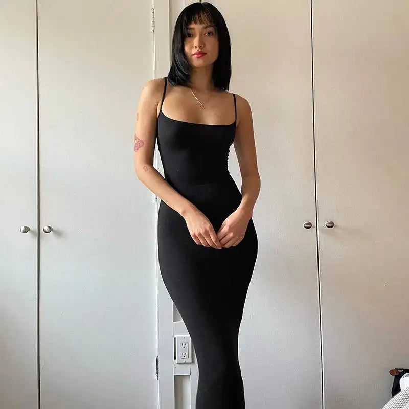 Dulzura Women 2025 Summer Party Club Evening Streetwear Bodycon Beach Basic Black Long Dress Wholesale Items For Business D22775 - Lootquake