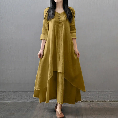 Women Elegant Linen White Dresses Bohemia Layering Vintage Robe Long Sleeve Loose Long Dress Female Autumn Vestidos - Lootquake