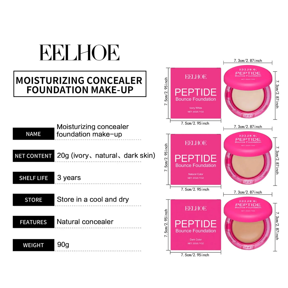 Base de maquillaje impecable EELHOE, resistente al agua, con brillo, control de grasa, cobertura total, maquillaje, cosméticos, iluminador, base facial, 20 g