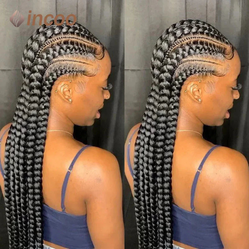 36" Jumbo Dutch Twins Cornrow Braided Lace Front Wig | Full Lace | Synthetic Crochet Hair | Black Women