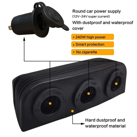 3 In 1 Tent Type 12-24V Cigarette Lighter Power Sockets Combination Automotive Accessory Outlet for Car Rv Truck Marine Boat - Lootquake