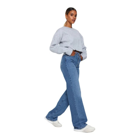 Trendyol TYZA Women's Jeans Casual Beltless Wide Leg Denim Plain Jeans Wide Leg Casual Pants Denim Pants - Lootquake