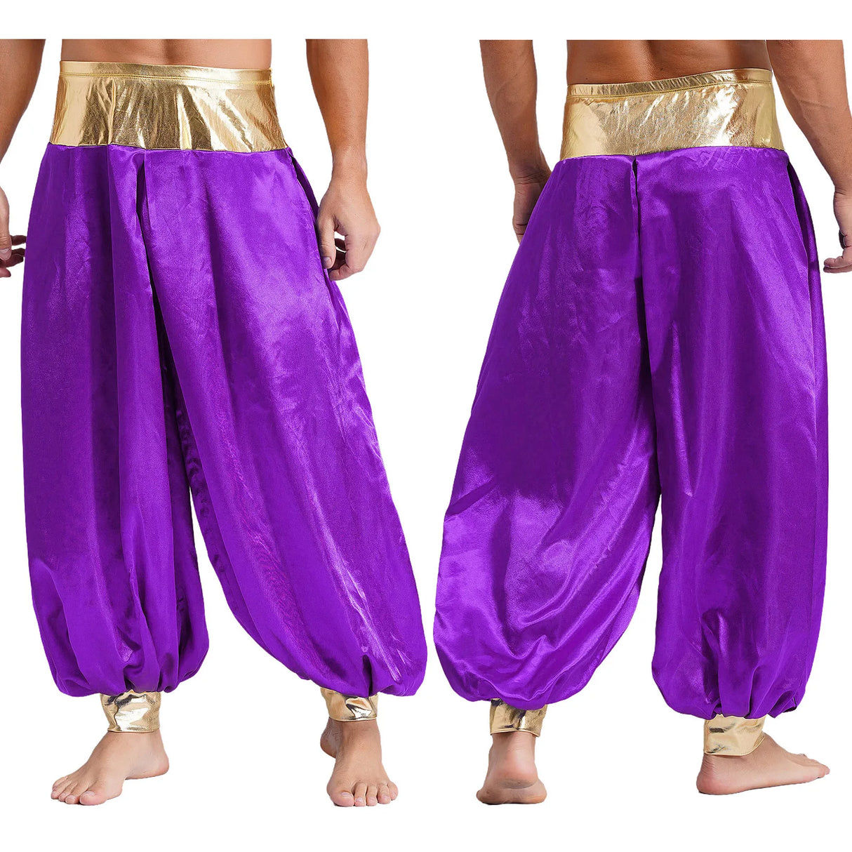 Halloween Men Arabian Indian Prince Cosplay Costume Stain Shiny Harem Trousers Arab Costume Carnival Dress Up Lantern Long Pants