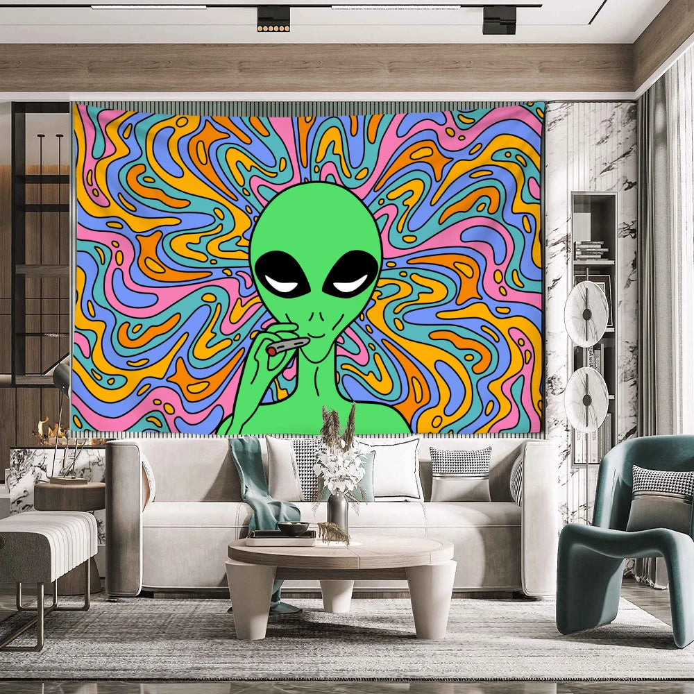 Psychedelic Vertigo Alien Tapestry Wall Hanging Abstract Hippie Tapies Witchcraft Mysterious Bohemian Dormitory Home Decor