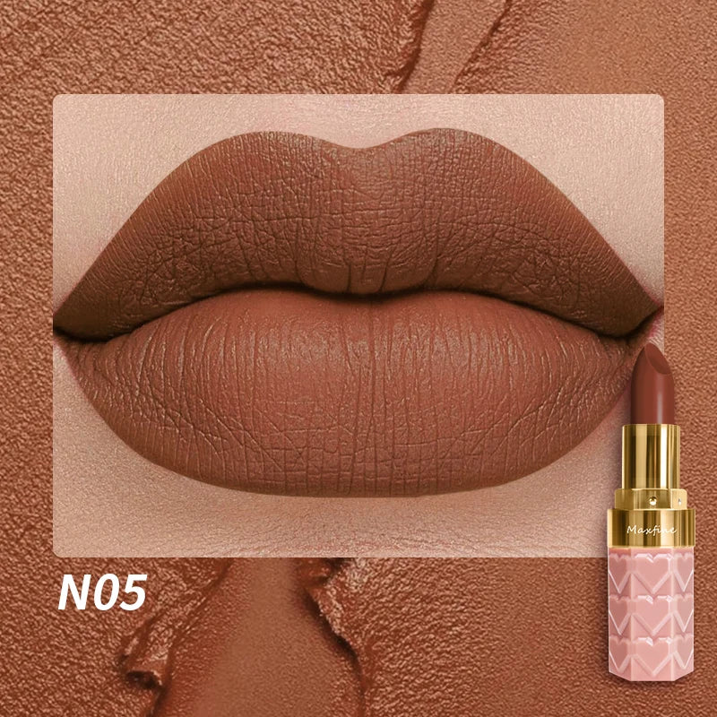 Matte Lipstick, 18-Color, Long-Lasting, Non-Stick Cup, Fade-Resistant, Velvety Texture, Luxurious Hydrating Lip Makeup For All-D