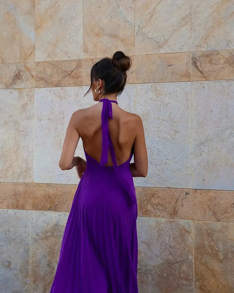 Hanging Neck Strap Split Long Dress Women Wrap Chest Backless High Waisted Slim Fit Robes Summer Chic Female Streetwear Vestido - Lootquake