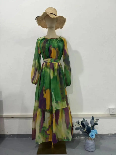 Eid Chiffon Muslim Party Dress for Women Ramadan Print Abaya Long Dress Belt Morocco Vestidos Largos Dubai Robe Jalabiya 2024 - Lootquake