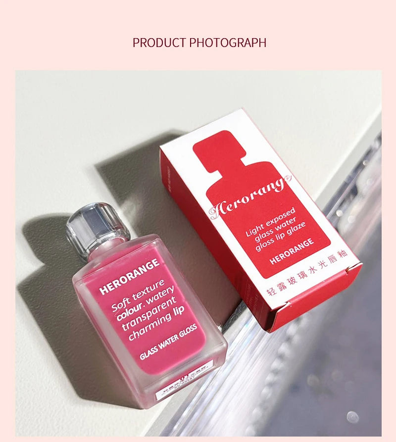 Laque à lèvres légère effet verre HERORANGE - Brillance miroir, formule hydratante ; anti-bavures, longue tenue et éclaircissante pour la peau