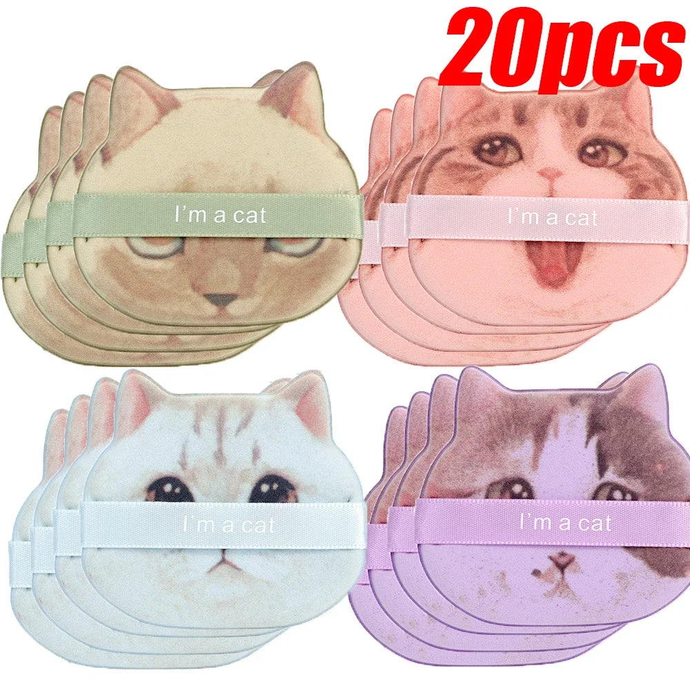 1/20 unidades de borlas de gato bonitas, base líquida, herramienta de maquillaje cosmético, corrector en polvo suave, belleza, borla de polvo de doble uso seca y húmeda