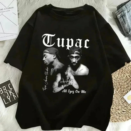 2025 Summer Fashion T-shirt Rapper Tupac Top Hip Hop Street Wear Oversized Short Sleeve T-shirt Men's And Women's T-shirts - Lootquake