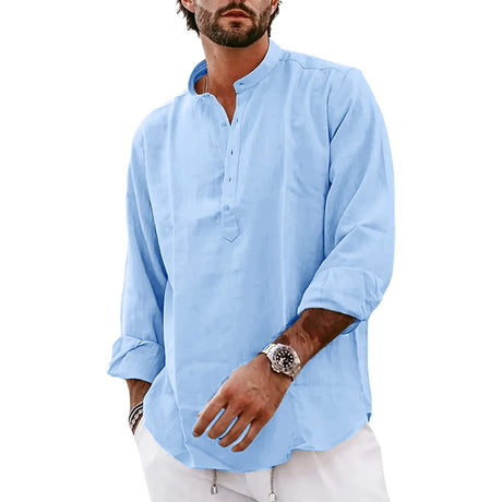 Streetwear Mens Cotton Linen Shirts Casual Lightweight Long Sleeve Henley Shirts for Men Beach Hawaiian Breathable T Shirts - Lootquake