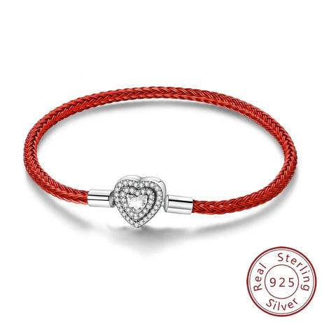 VAMO Original Sparking Zircon Heart Bracelet Real 100% 925 Sterling Silver Fit Brand Charm Beads Fashion Women Bracelet Jewelry - Lootquake