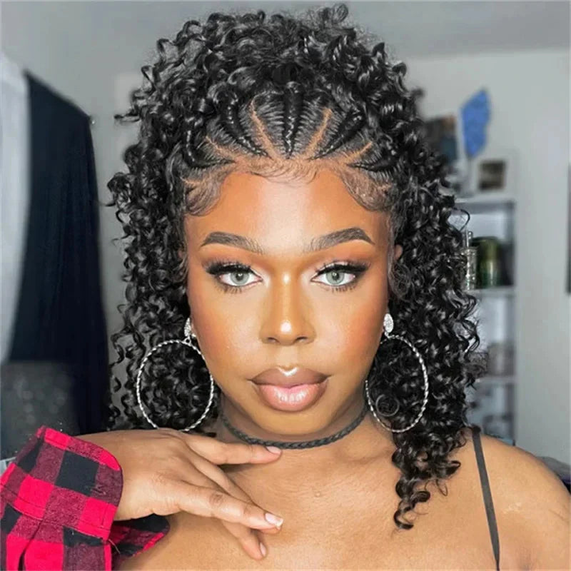 13x4 HD Lace Glue less Braided Wig | Kinky Curly Human Hair | Pre-Styled Bob Wig