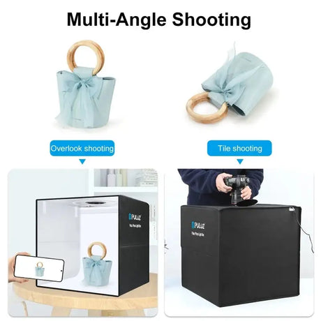PULUZ 50cm Folding Portable Photo Studio Tent Box 3 Color Ring Light LED Photography Studio Box with 12 Color Background Board - Lootquake