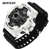 SANDA 3168 White Sport Watch  LED Digital 50M Waterproof Watch Men Multifunction Clock Relogio Masculino Men Military Watches - Lootquake