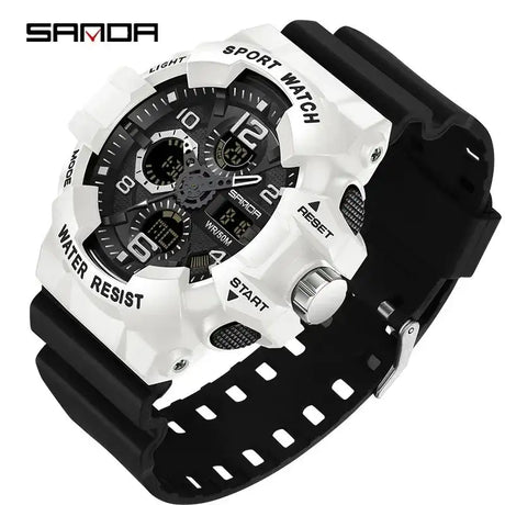 SANDA 3168 White Sport Watch  LED Digital 50M Waterproof Watch Men Multifunction Clock Relogio Masculino Men Military Watches - Lootquake