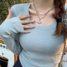 Suéteres de manga larga para mujer, camisetas ajustadas de cuello cuadrado, tops de cuello bajo de alta gama para otoño e invierno, 2025