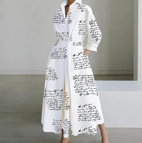 Autumn Dress Long Sleeve Dot Print Elegant Maxi Dresses For Women 2023 White Casual V Neck Shirt Party Long Dress Robe Femme - Lootquake