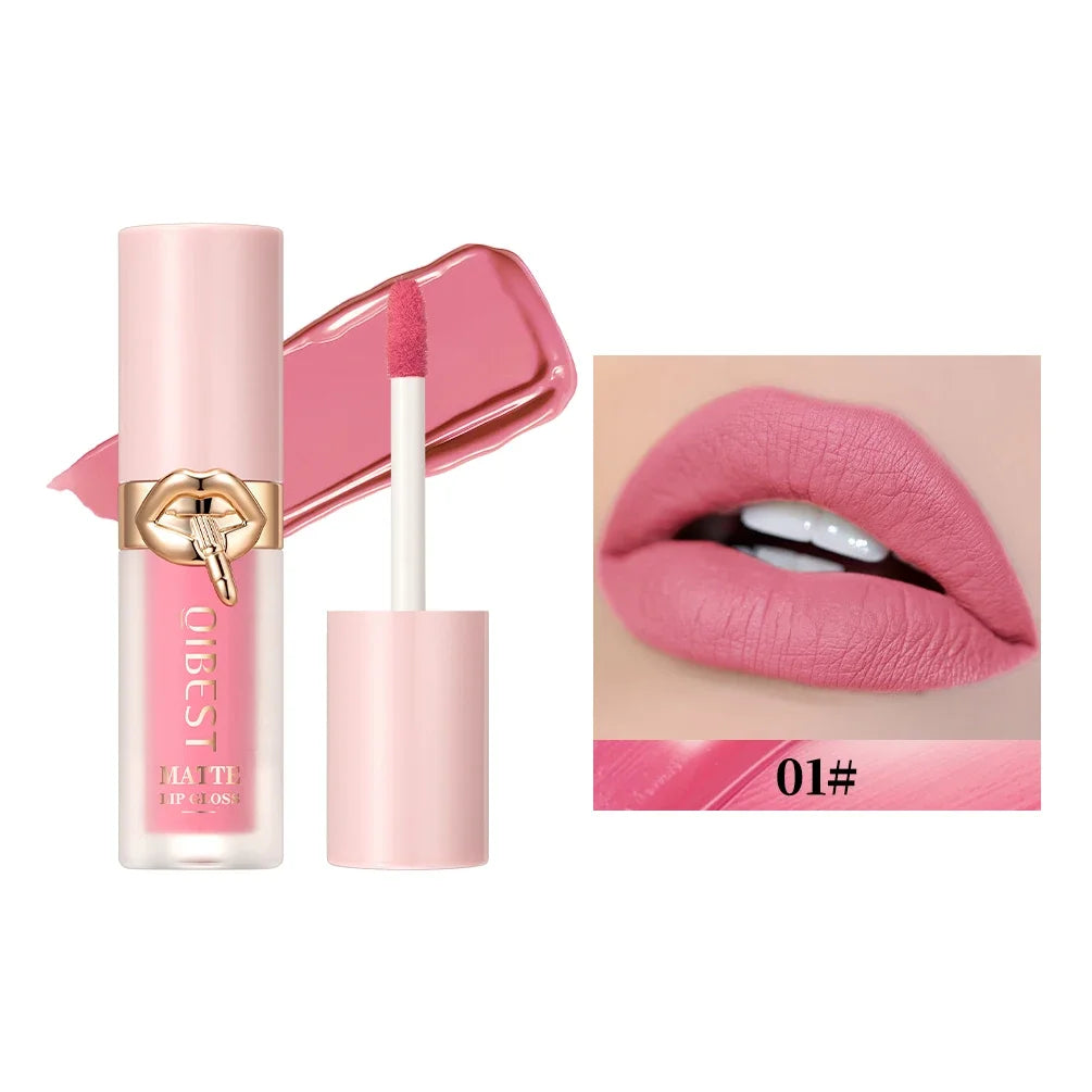 QIBEST 10 Colors Nude Matte Liquid Lipstick Waterproof Silky Lip Gloss Non-Stick Cup Lasting Purple Red Lip Tint Durable Makeup