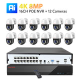 Kit NVR XMEYE de 16 canales POE, sistema de cámara de seguridad PTZ 4K, detección facial IA de 8 MP, audio bidireccional, cámara de visión nocturna a color y resistente al agua.