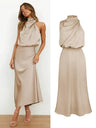 Vestido largo sin mangas de satén de seda de alta gama de verano para mujer, elegante vestido de noche para celebridades, ropa de fiesta para mujer