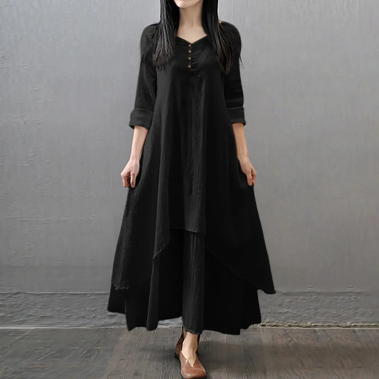 Women Elegant Linen White Dresses Bohemia Layering Vintage Robe Long Sleeve Loose Long Dress Female Autumn Vestidos - Lootquake
