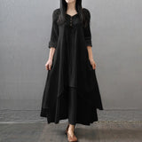 Women Elegant Linen White Dresses Bohemia Layering Vintage Robe Long Sleeve Loose Long Dress Female Autumn Vestidos - Lootquake