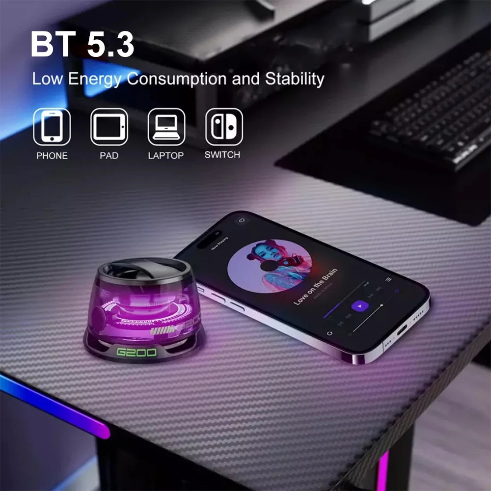 Enceinte Bluetooth portable G200, éclairage RGB, haut-parleur magnétique BT5.3, mini caisson de basses, autonomie de 7 heures, support pour téléphone