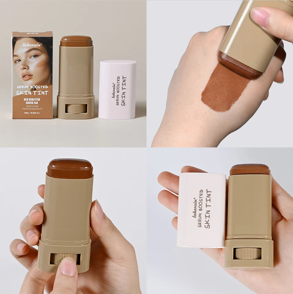Foundation Tint Stick Balm Serum Boosted Skin Tint Plumper Foundation Stick Smooth Plumper Travel 6 Colors with Fingertips Makeu