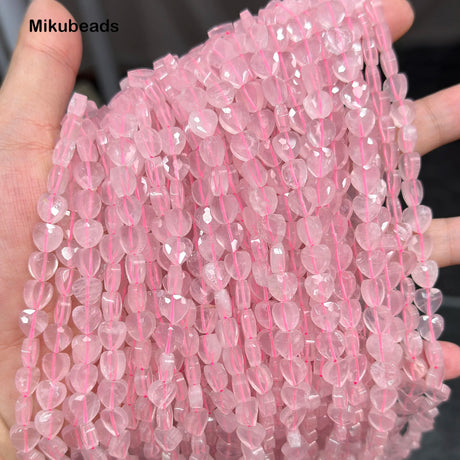 Wholesale Natural 3.8-4.8x8mm Madagascar Pink Quartz Crystal Faceted Heart Shape Stone Loose Beads For Making DIY Necklace - Lootquake