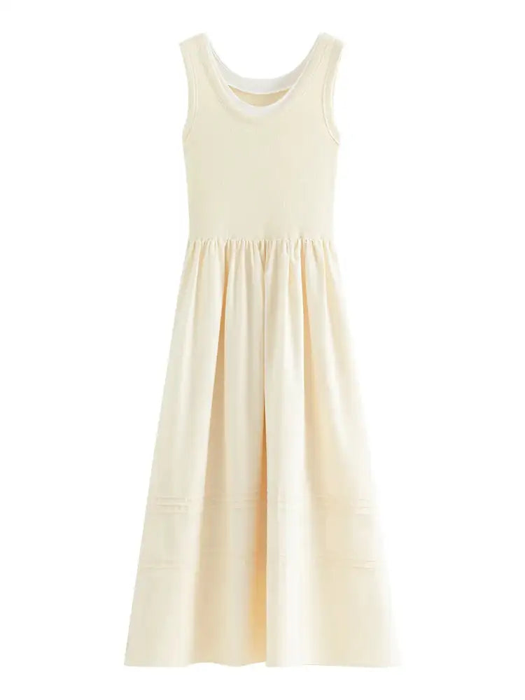 FSLE Classic Cleanfit Elegant Fake Two-pieces Vest Summer Women Long Dress 2024 New Versatile Casual A-Line Dress 24FS12982 - Lootquake