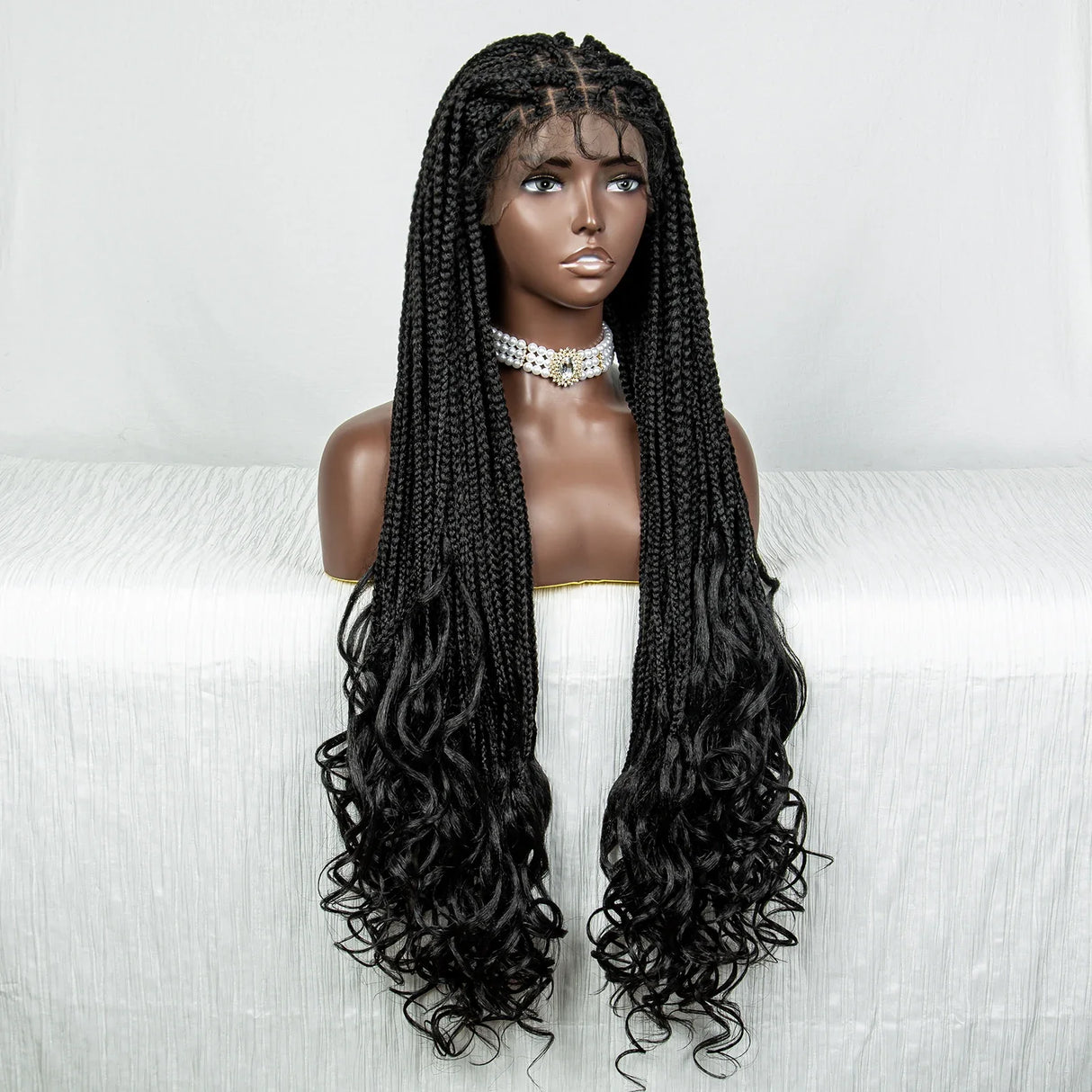 36" Water Wave Braided Wig | Lace Front | Baby Hair | Long Braids