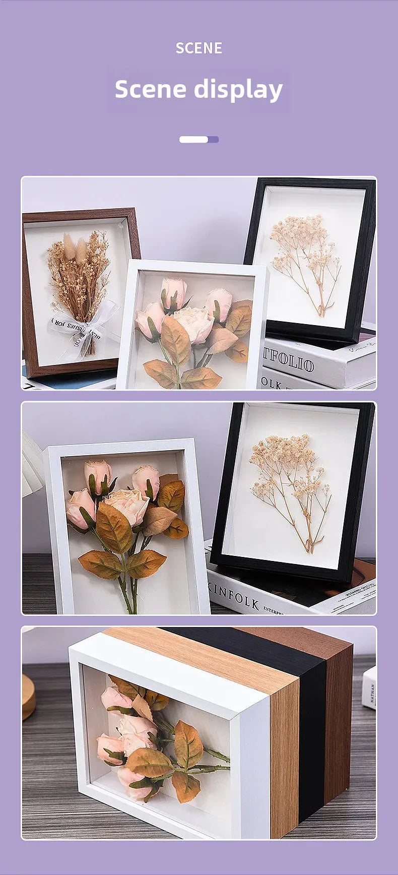 Simple Stereo Hollow 3cm Solid Wood Dried Flower Photo Frame Ornament Creative Handmade DIY Dried Flower Embellishment Picture F