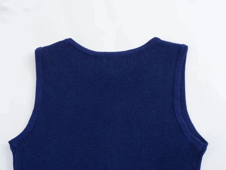 TRAFZA Women Elegant Solid Sleeveless Knitted Long Dress Fashion Single Breasted O Neck Dresses Female Chic Slim Midi Tank Dress - Lootquake