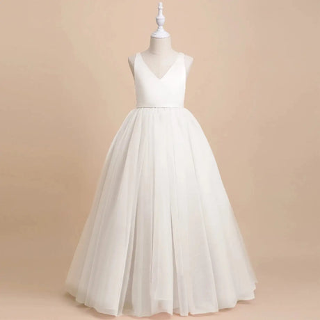 Girls Bridesmaid Dresses For Wedding 5-14 Yrs Kids Lace Flower Birthday Party Long Dress Teen Girl White Formal Pageant Vestidos - Lootquake