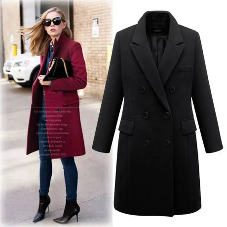 Autumn Winter Women's Woolen Jacket Long Windbreaker Double Breasted Slim Fit Coat - Lootquake