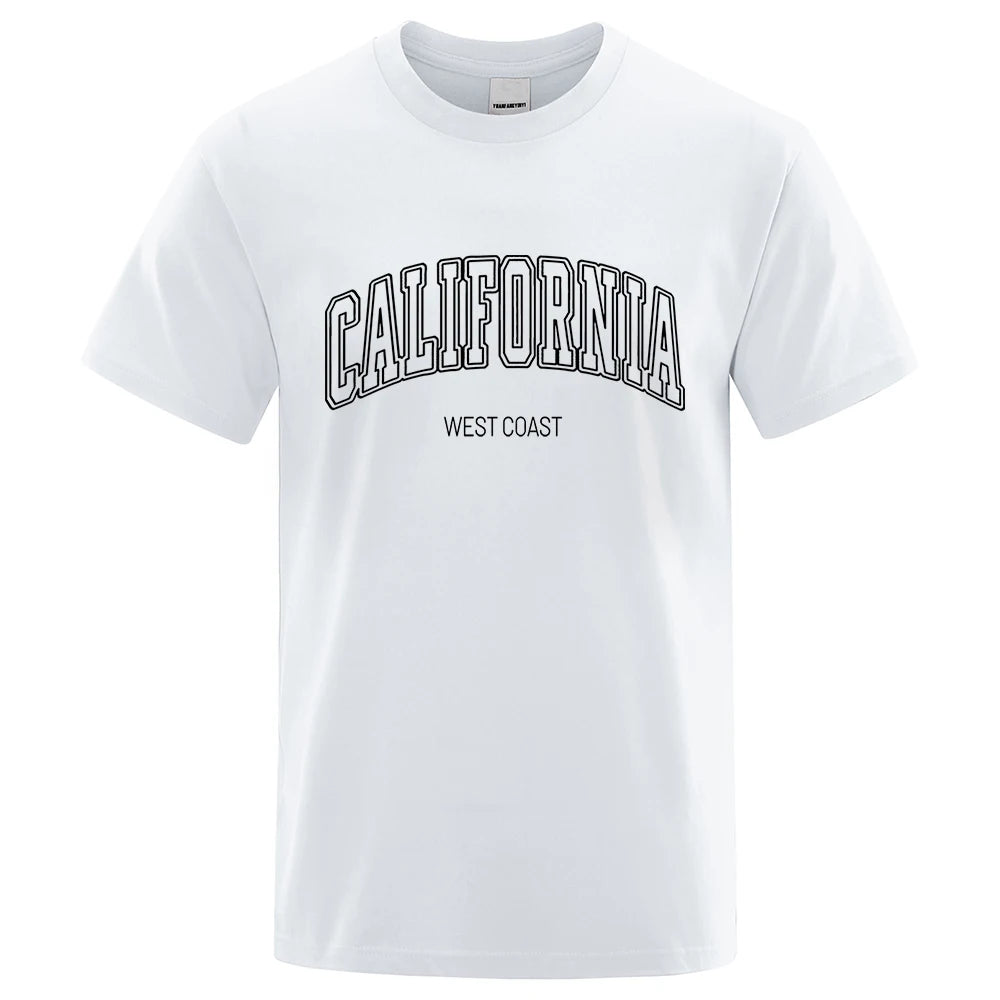 California West Coast Street Letter Tops Men Hip Hop Crewneck Tee Clothes T Shirt Summer Breathable T-Shirt Street Cotton Tshirt - Lootquake