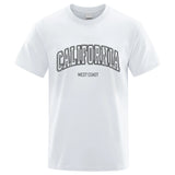 California West Coast Street Letter Tops Men Hip Hop Crewneck Tee Clothes T Shirt Summer Breathable T-Shirt Street Cotton Tshirt - Lootquake