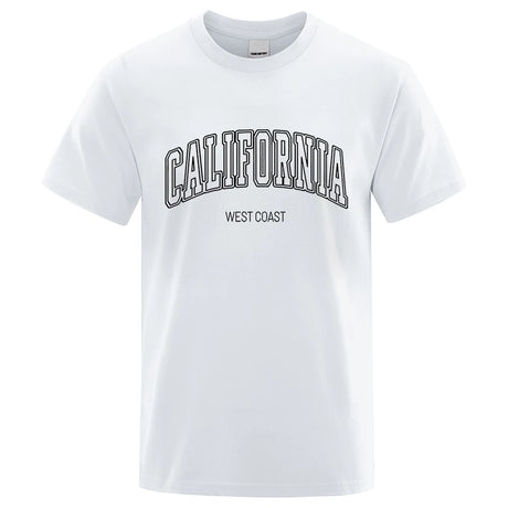 California West Coast Street Letter Tops Men Hip Hop Crewneck Tee Clothes T Shirt Summer Breathable T-Shirt Street Cotton Tshirt - Lootquake