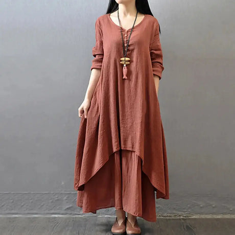 Women Elegant Linen White Dresses Bohemia Layering Vintage Robe Long Sleeve Loose Long Dress Female Autumn Vestidos - Lootquake
