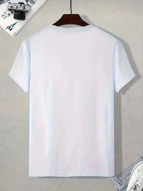 Summer Men's 100% Cotton Casual Loose Large Compass Pattern Printed Sports Comfortable Round Neck Short Sleeve T-shirt Top - Lootquake