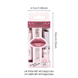 USHAS,Lipstick + lip liner set, matte finish, waterproof, long-lasting and non-staining, velvet nude lip gloss