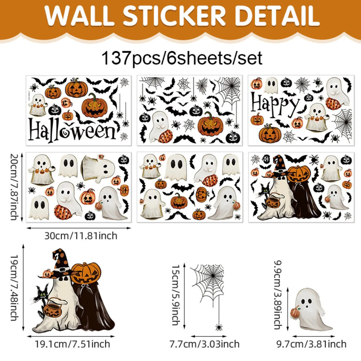 Halloween Theme Cute Spooky & Pumpkin Window Stickers Decor Living Room Glass Window Decorative Stickers Pvc Static Stickers