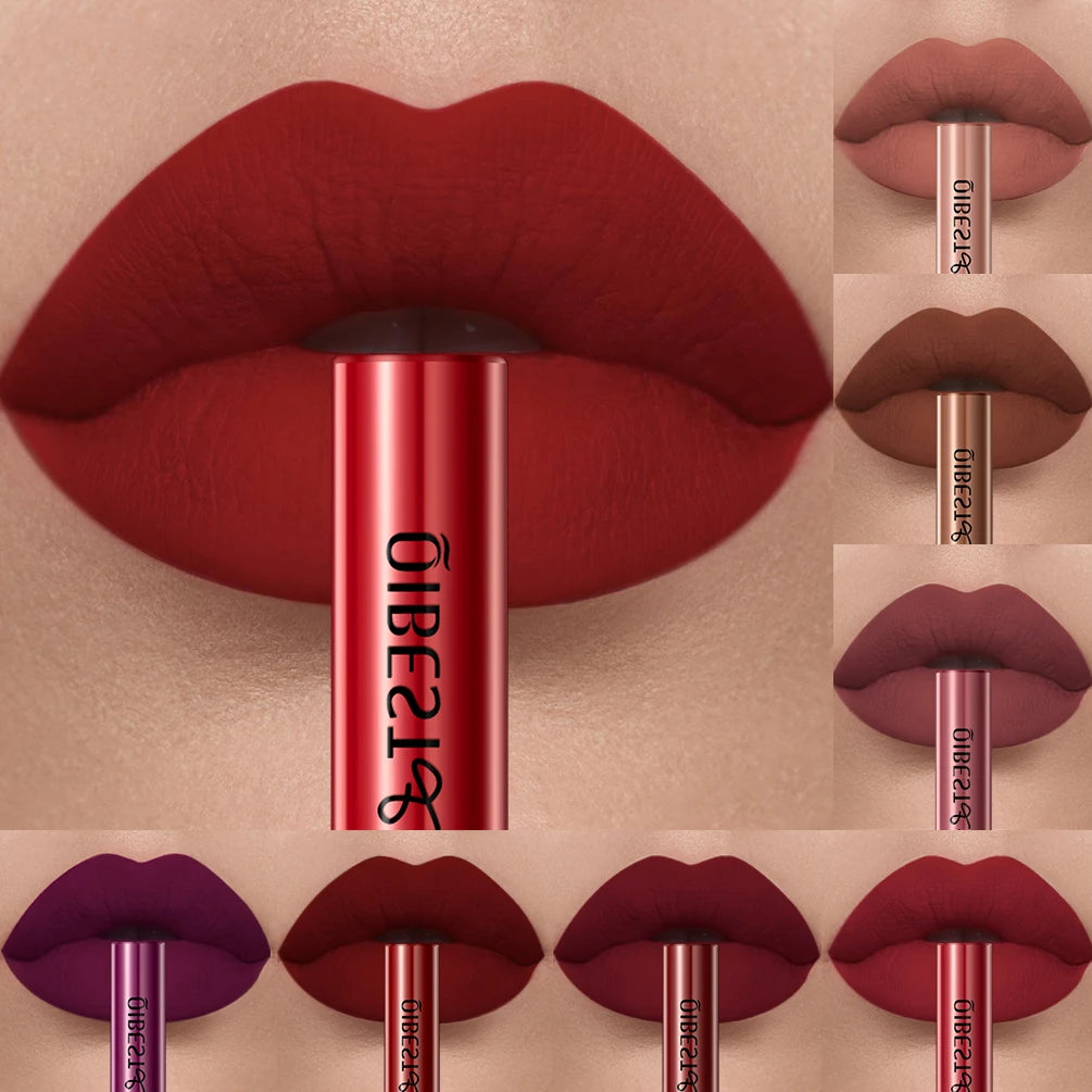 QIBEST Rouge à lèvres liquide mat Waterproof longue tenue Velours Gloss à lèvres Tube de teinte Pigment Nude mat Rouge à lèvres Maquillage des lèvres