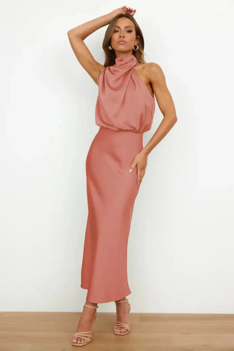 Summer High-End Silk Satin Sleeveless Long Dress Women Fashion Elegant Celebrity Dresses Evening Dress Party Clothes Ladies - Lootquake