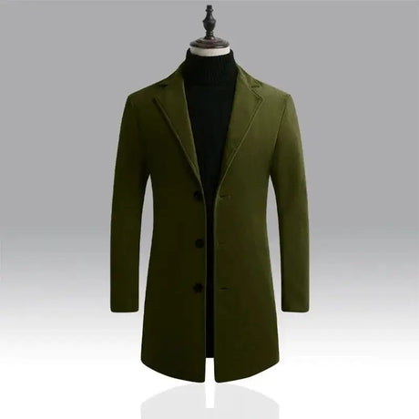 2024 Spring Autumn New Long Cotton Coat New Wool Blend Pure Color Casual Business Fashion Men's Clothing Slim Windbreaker Jacket - Lootquake