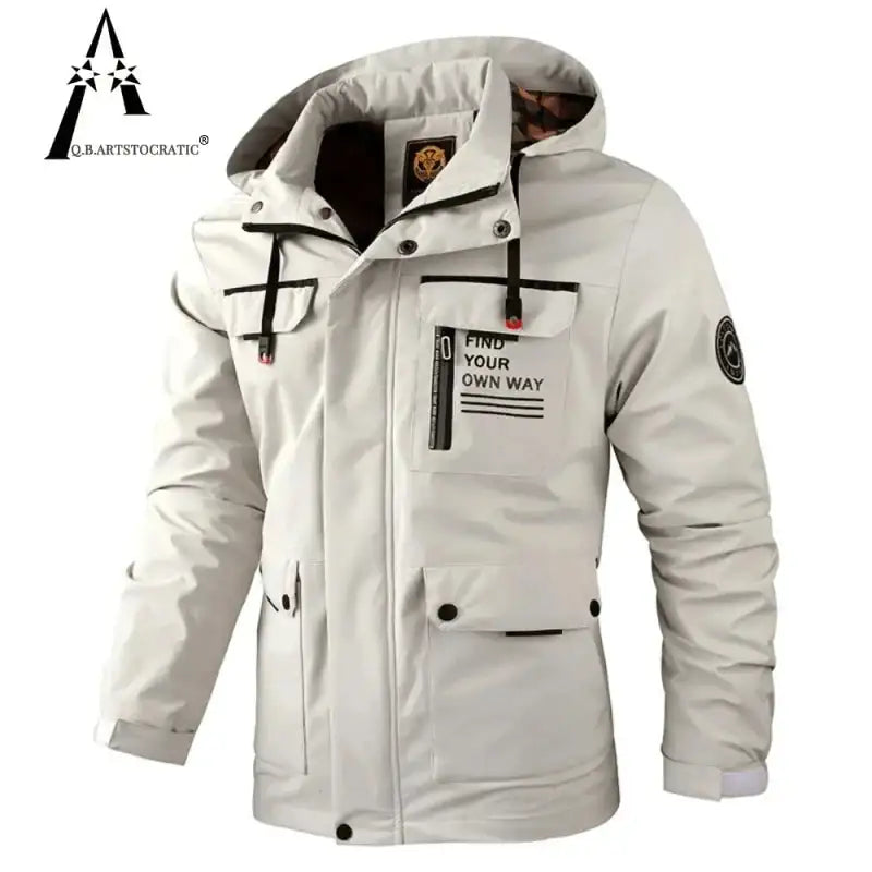 Fashion Men Casual Windbreaker Jacket Hooded Jacket Man Waterproof Outdoor Soft Shell Winter Coat Clothing Warm Fleece Thick - Lootquake
